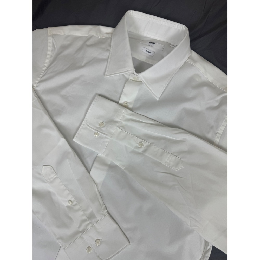 Uniqlo Easy Care Stretch Slim Fit Long Sleeve Dress Shirt White Mens L 462279